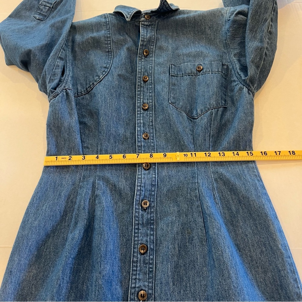 Ralph Lauren Women’s Denim Dress Size 10 VINTAGE Button Front Shoulder Pads 80’s - Picture 12 of 15